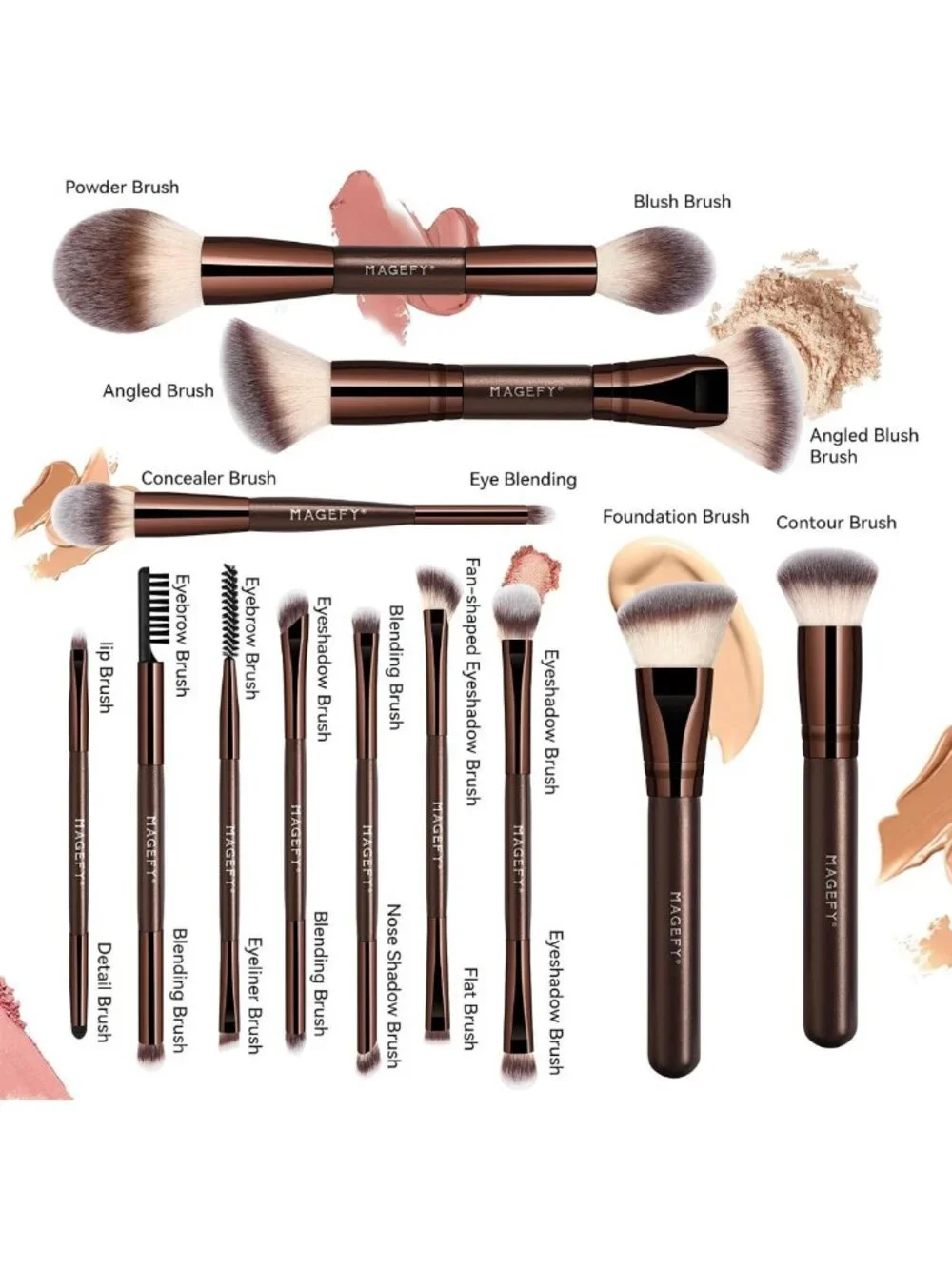 22-Piece Professional Double-End Makeup Brush Set for Powder, Concealer
